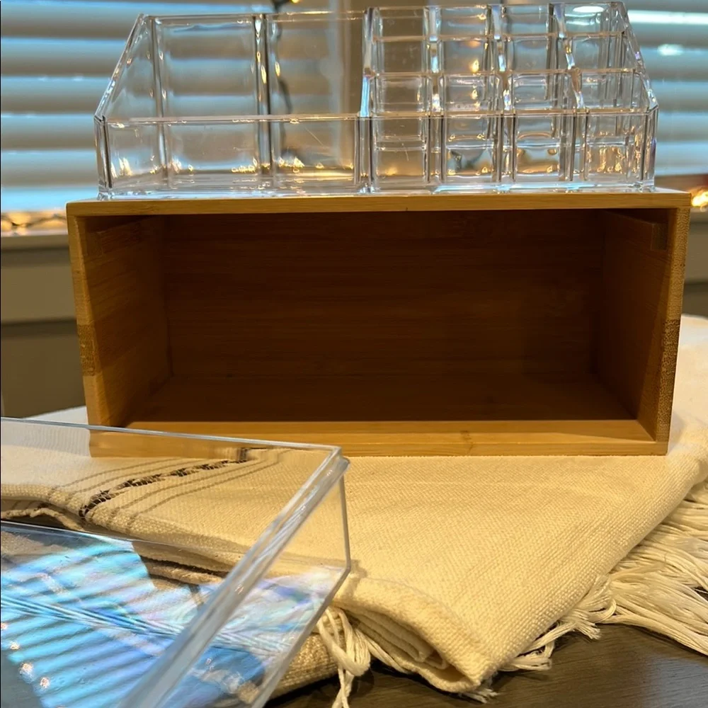 Clear Acrylic and Wood Makeup Organizer